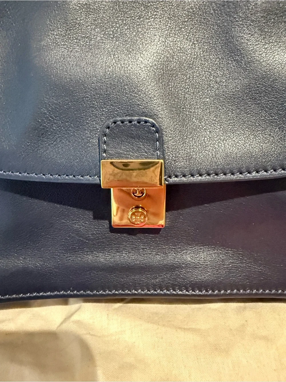 Tory Burch Priscilla Leather Shoulder Bag in navy blue